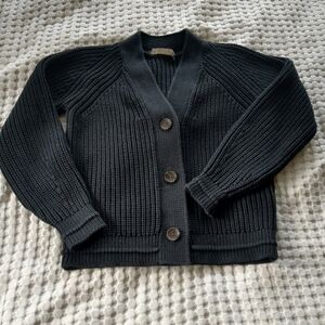 Everlane The Texture Chunky Knit Cardigan Sweater Button Up Small Black Cotton